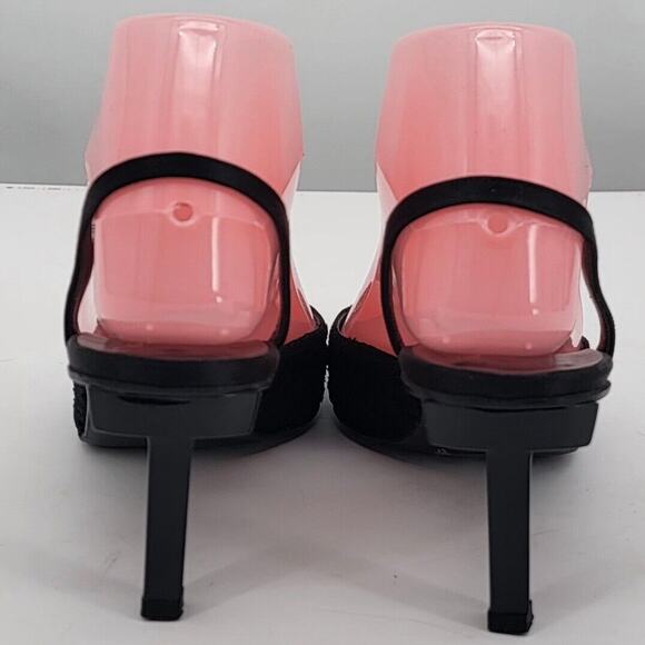 Alain Tondowski Size 6.5 Sequin Slingback Kitten Heels Pointed Toe Black Shoes - Picture 4 of 8